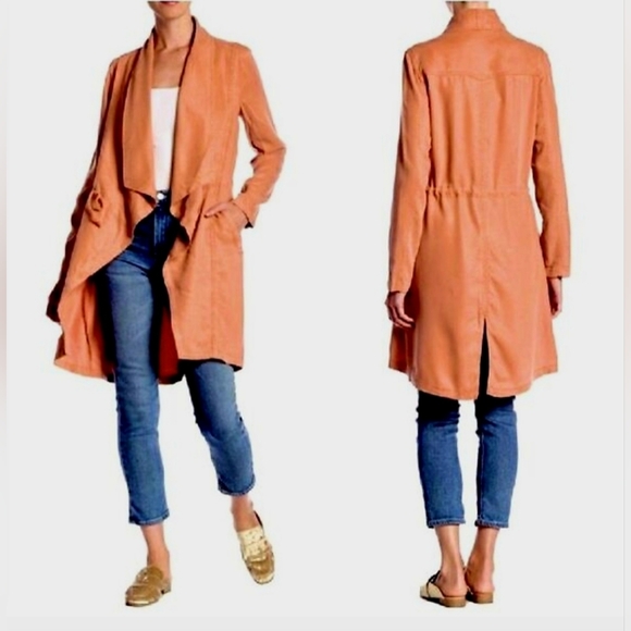 Max Jeans 100%Tencel Draped Drawstring Long Duster Cardigan Terracotta Medium - Picture 5 of 16